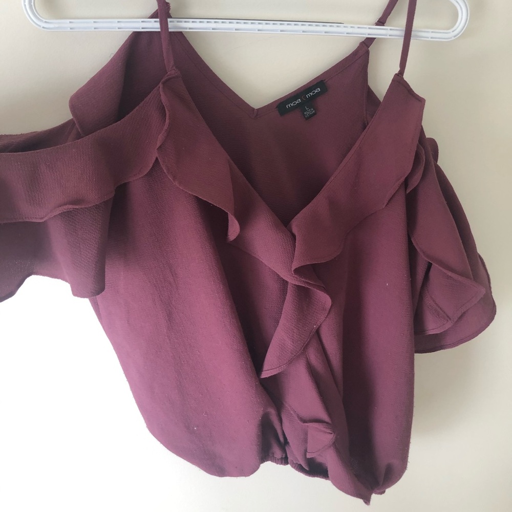 purple shoulder strap blouse